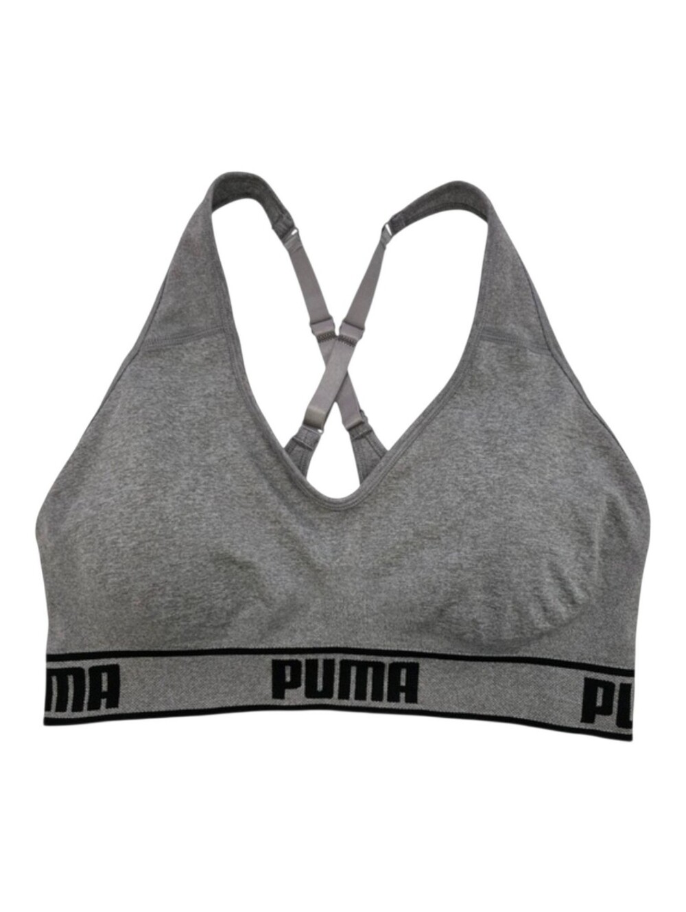 PUMA Women's Grey Heather Seamless Strappy Sports Bra Padded Size XL